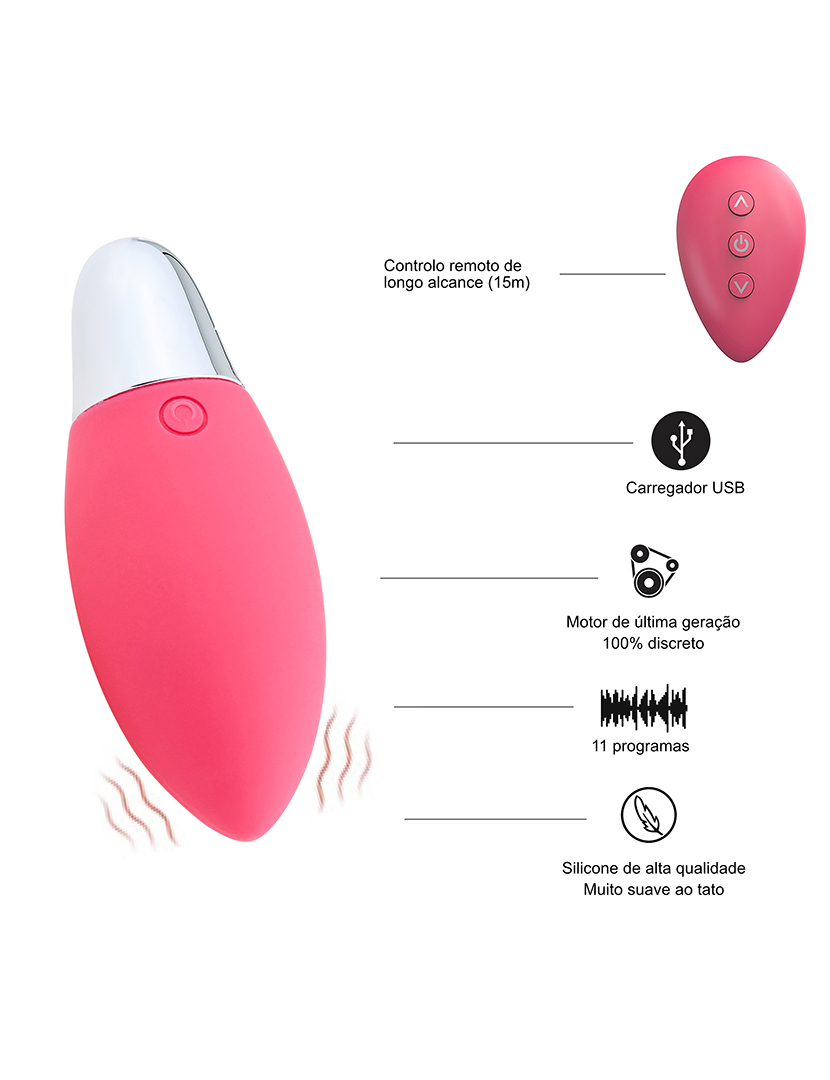 Ovo vibratório - Controlo remoto - 11 programas - Rosa