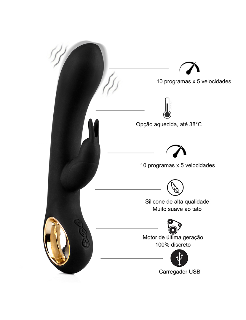Vibrador Rabbit - Opção de aquecimento - 50 programas - Preto 