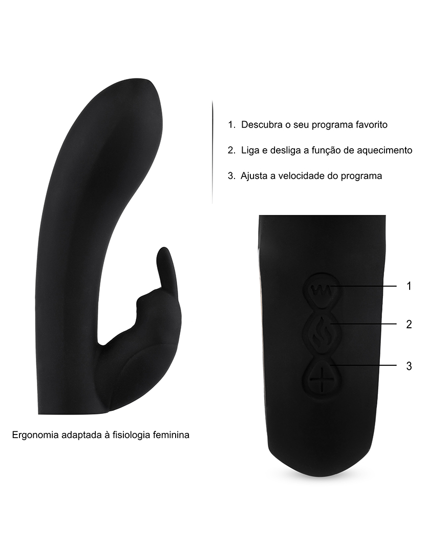 Vibrador Rabbit - Opção de aquecimento - 50 programas - Preto 