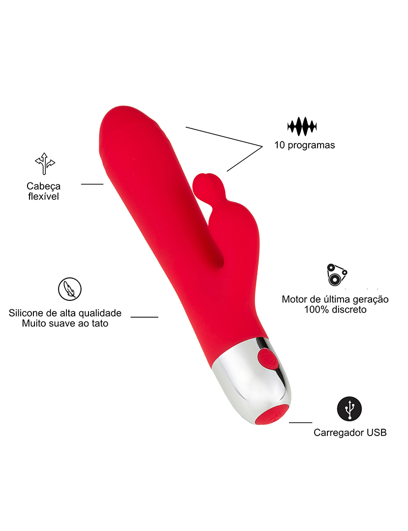 Vibrador Rabbit - 10 programas - Vermelho