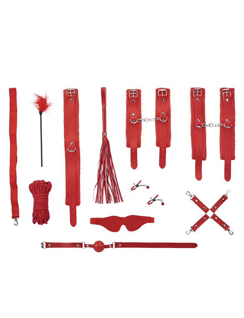 Acessórios BDSM vermelhos - conjunto de 10 peças