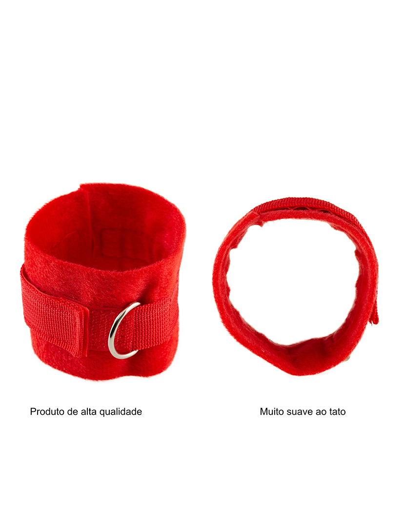 Kit de fixação da cama - Kit Bondage - Conjunto SM - 4 Algemas e 4 Correias - Vermelho