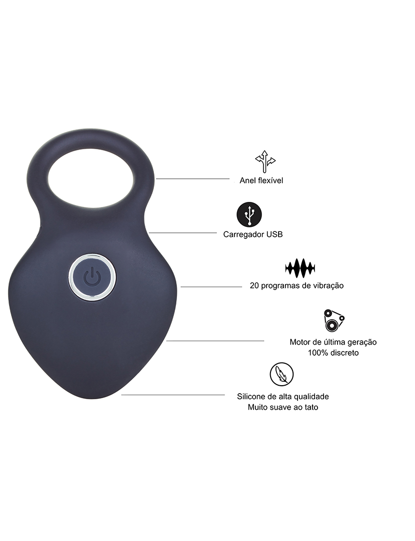 Anel vibratório - Estimulador do clitóris - 10 programas - Preto