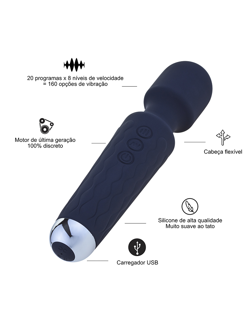 Vibrador Wand - 20 programas e 8 velocidades - 160 opções de vibração - Preto