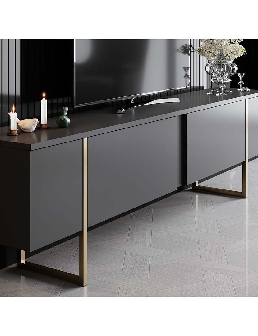 Móvel TV Luxe Antracite/Dourado