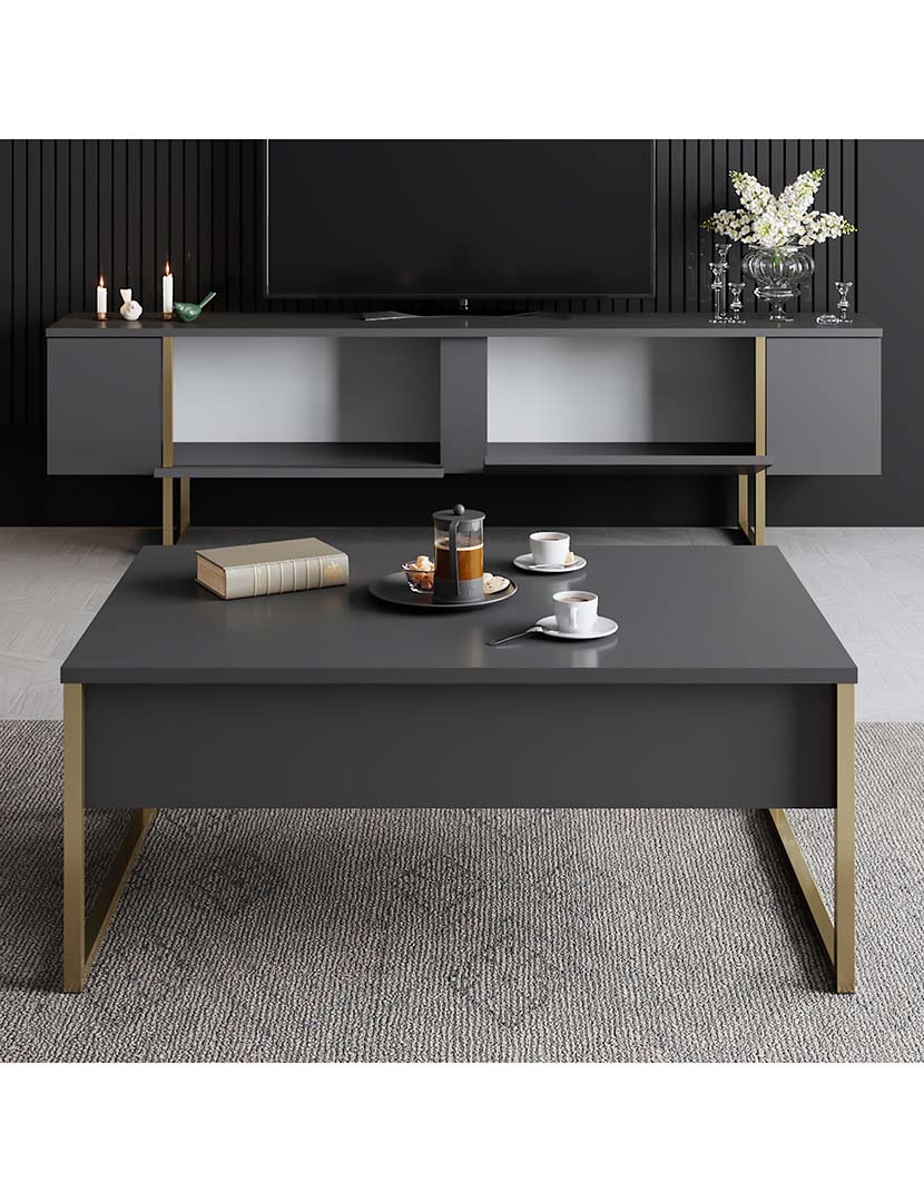 Móvel TV Luxe Antracite/Dourado