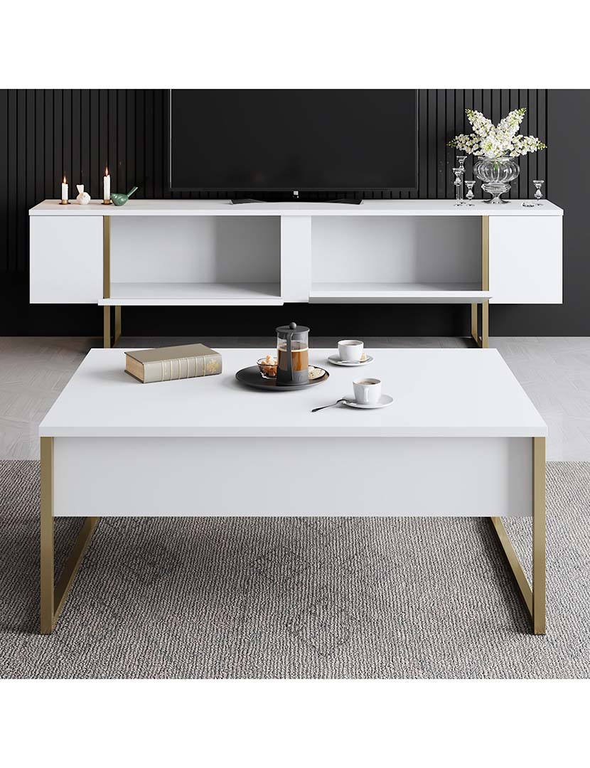 Móvel TV Luxe Branco Dourado