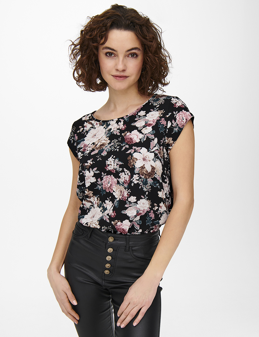 T-Shirt Floral Preto