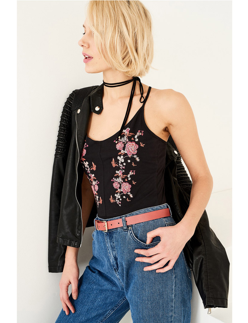 Body Senhora Alças Bordado Preto