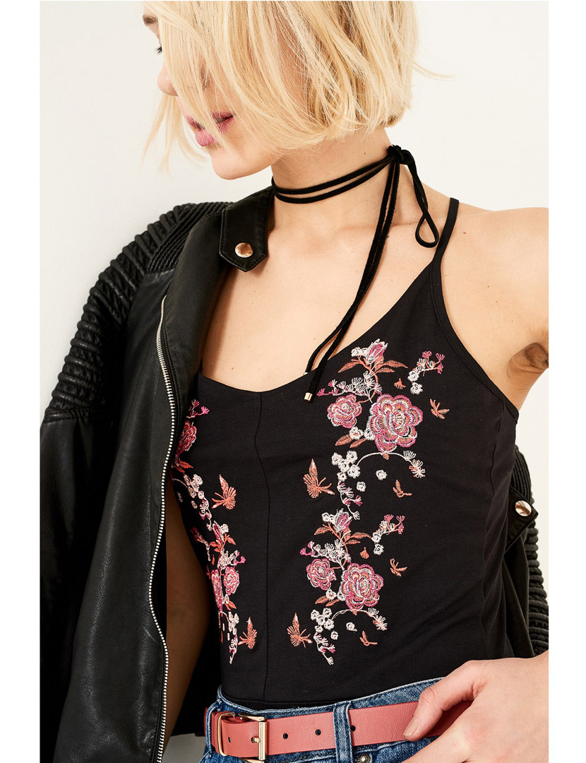 Body Senhora Alças Bordado Preto