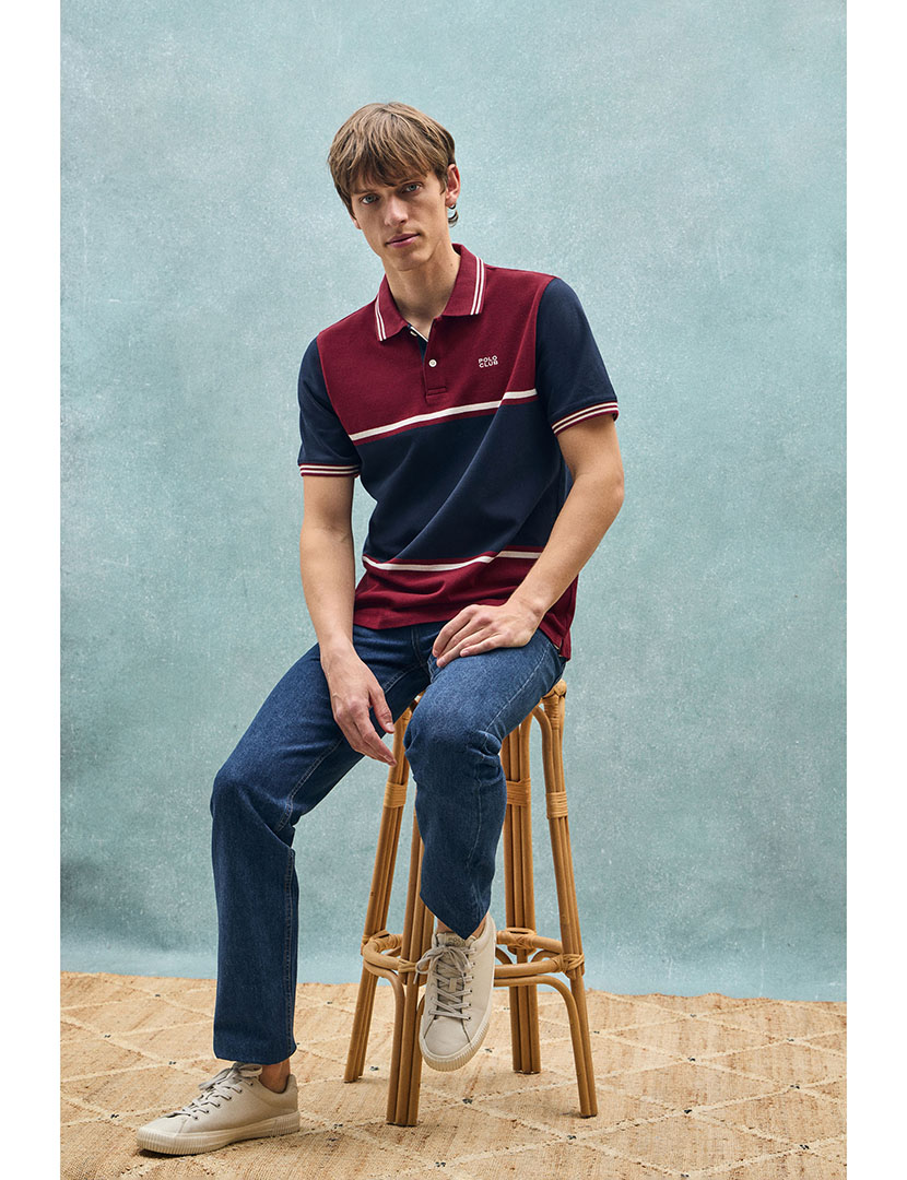 Pólo Veil Vermelho e Azul