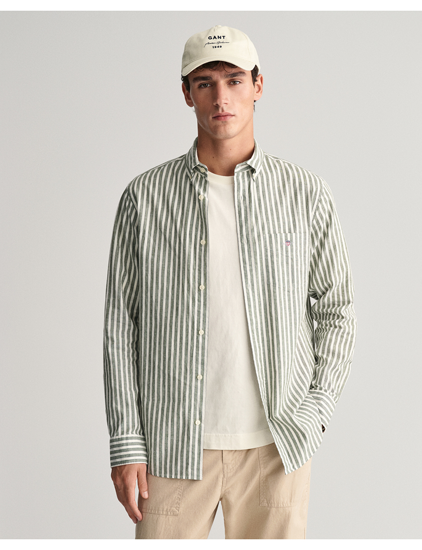Camisa de Linho Riscas Regular Fit Verde