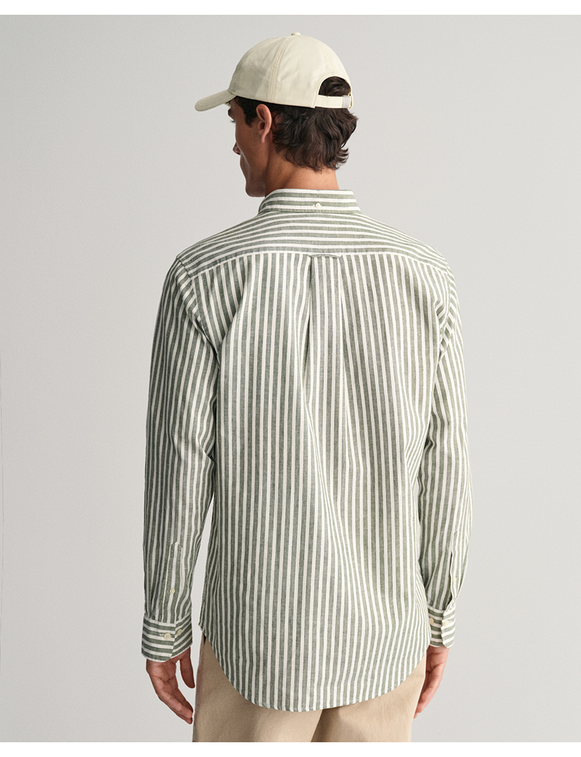 Camisa de Linho Riscas Regular Fit Verde