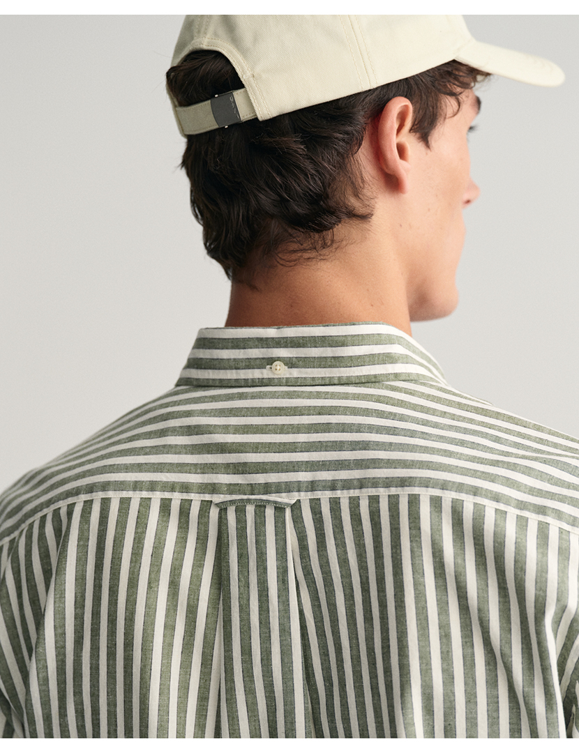Camisa de Linho Riscas Regular Fit Verde