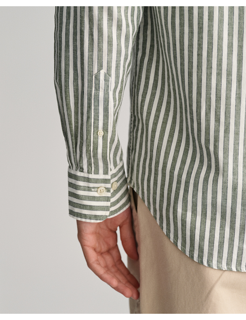 Camisa de Linho Riscas Regular Fit Verde
