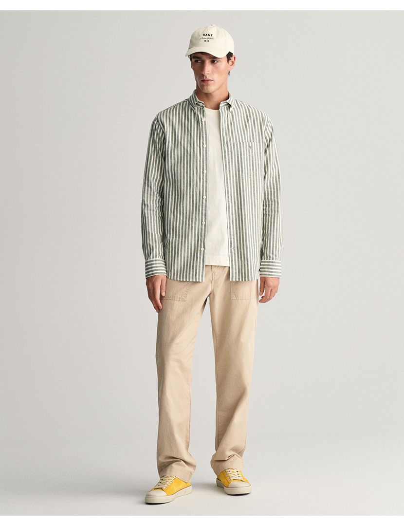 Camisa de Linho Riscas Regular Fit Verde