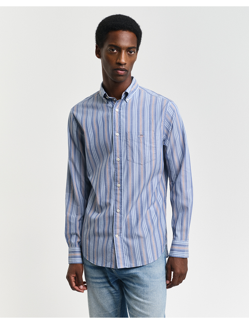 Camisa Regular Fit Riscas Azul