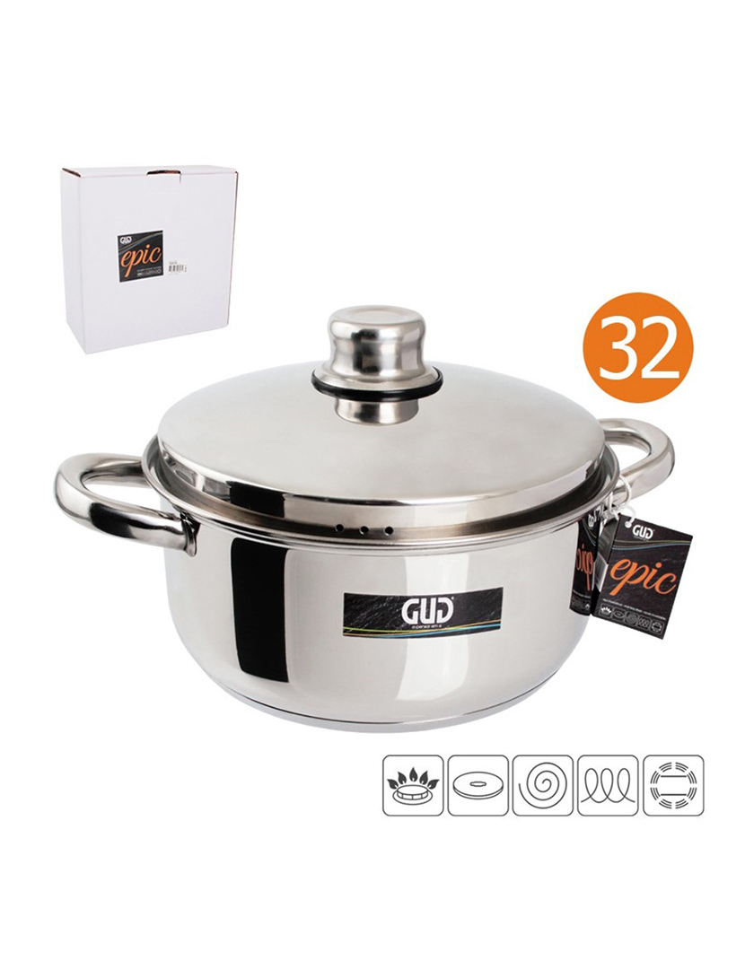 Caçarola Inox 32X14,5cm Indução c/Oferta Descascador Alhos Silicone