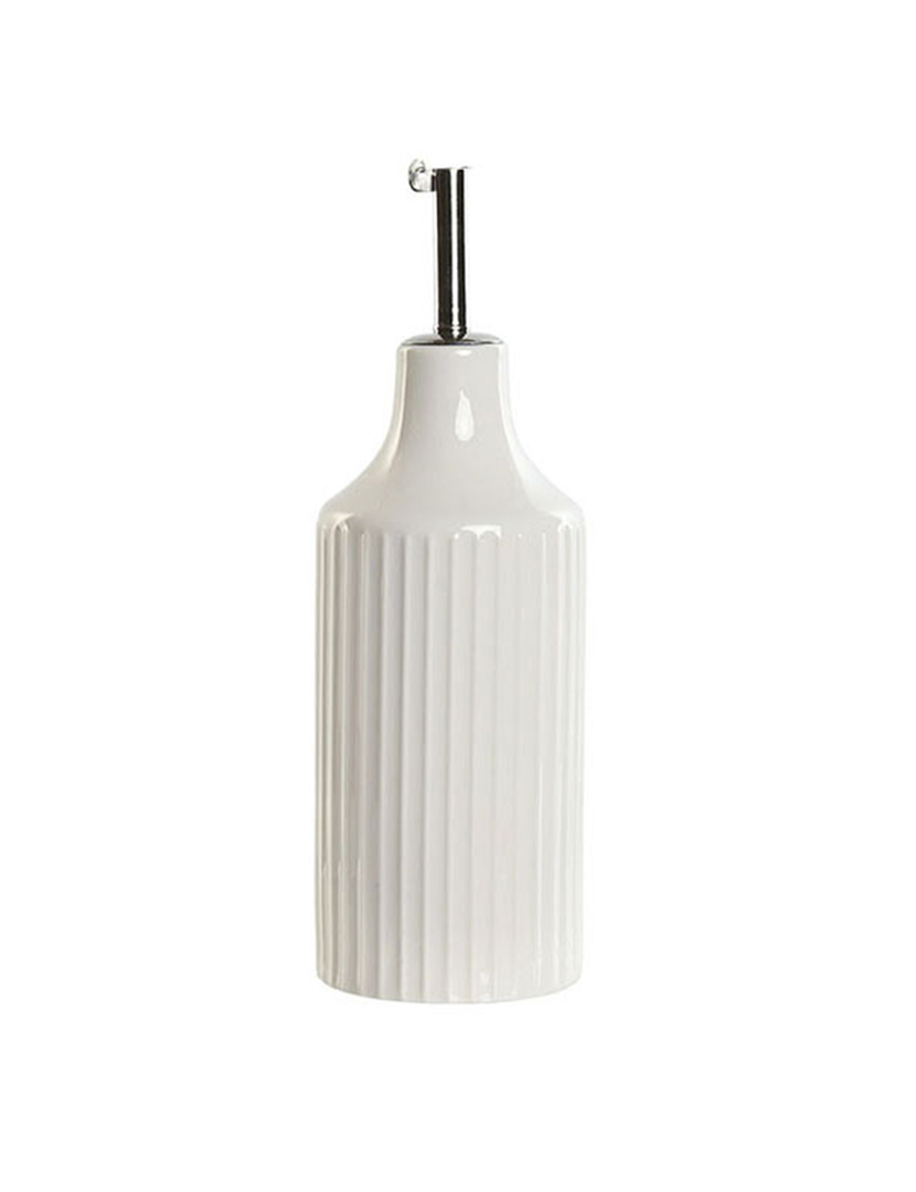 Garrafa de Óleo de Porcelana Inox 7x7x22 350ml Branco