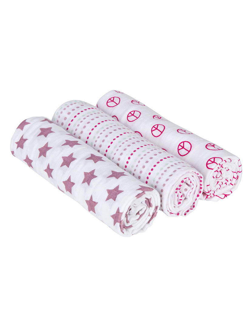 Musselina de Algodão Orgânico 85X85 Multicor (Pacote 3 Unidades)