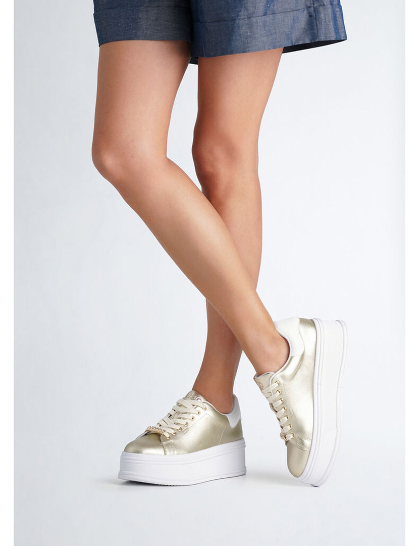 Ténis Senhora Dourado e Branco