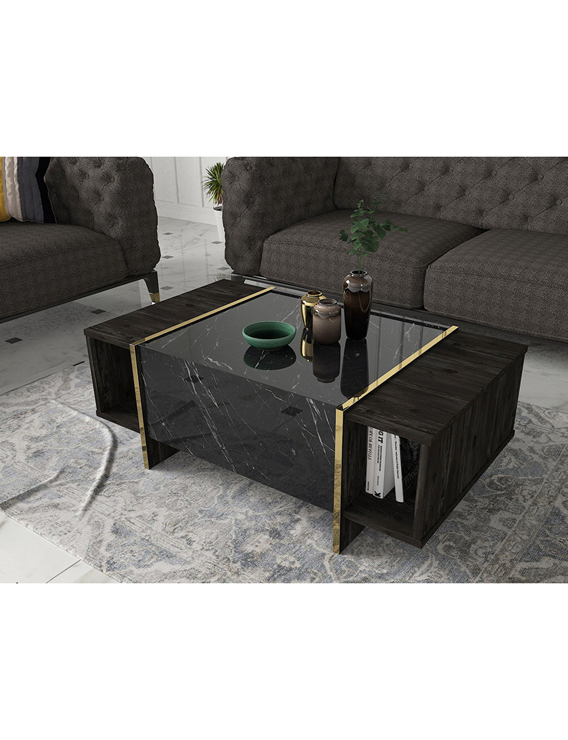 Mesa Centro Veyron Preto/Dourado