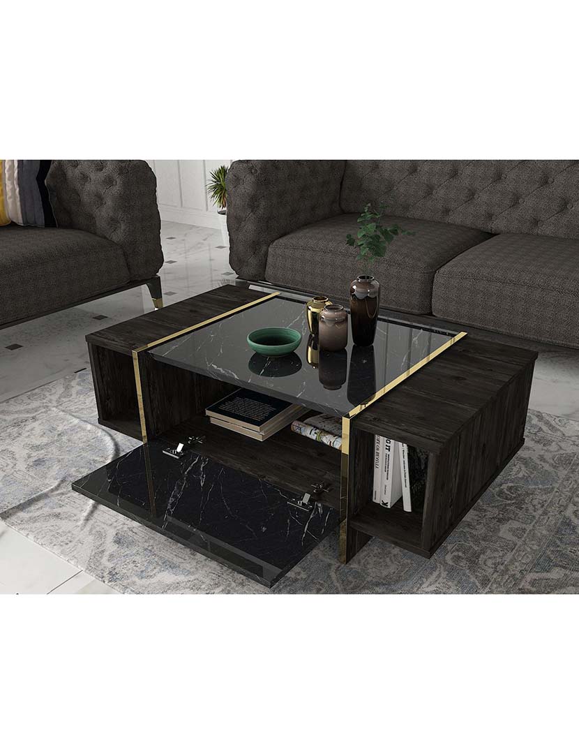 Mesa Centro Veyron Preto/Dourado