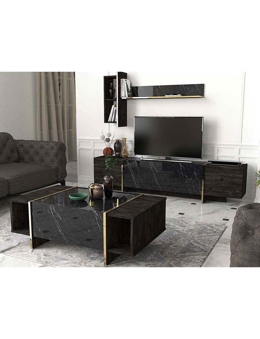 Mesa Centro Veyron Preto/Dourado