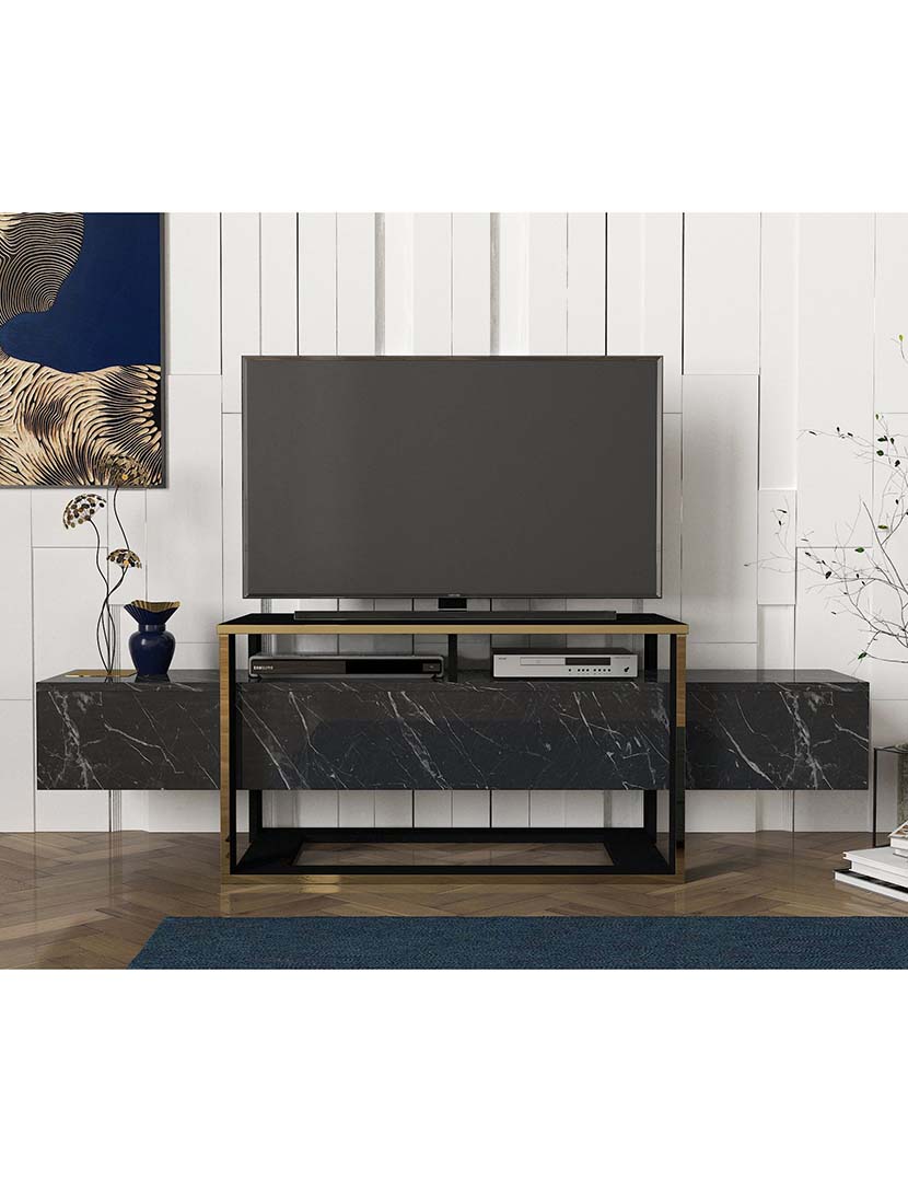 Móvel TV Bianco Preto/Dourado