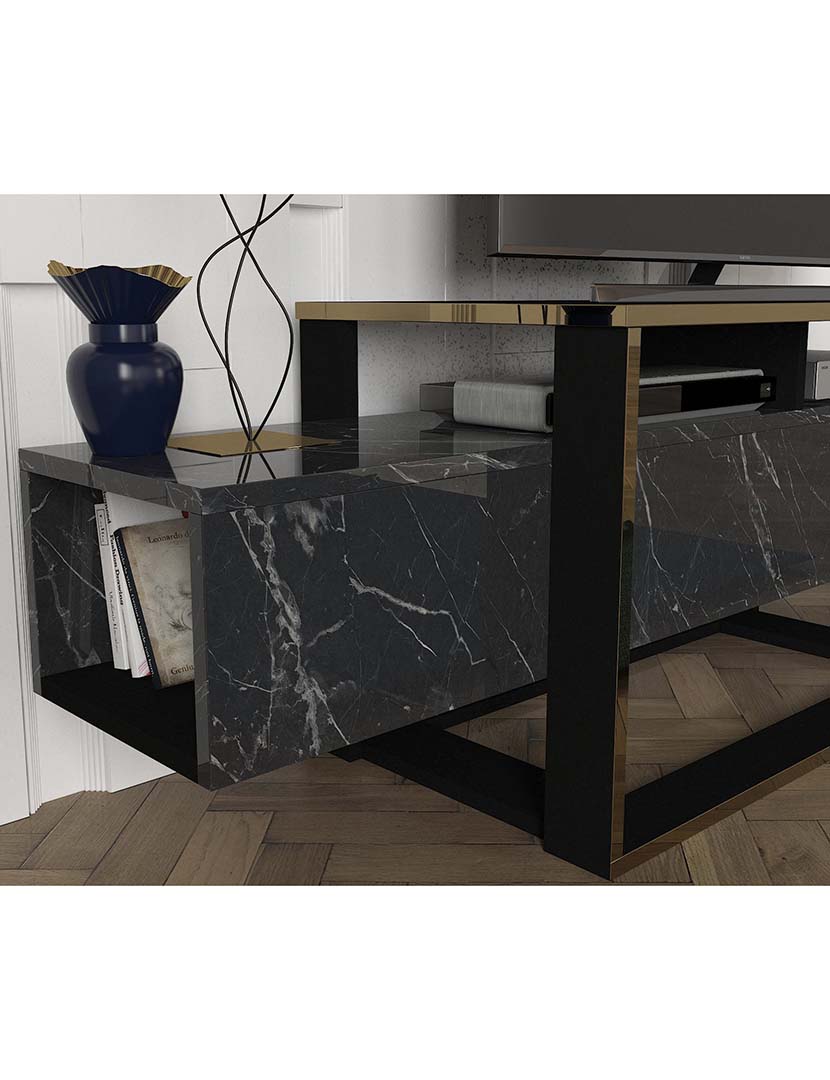 Móvel TV Bianco Preto/Dourado