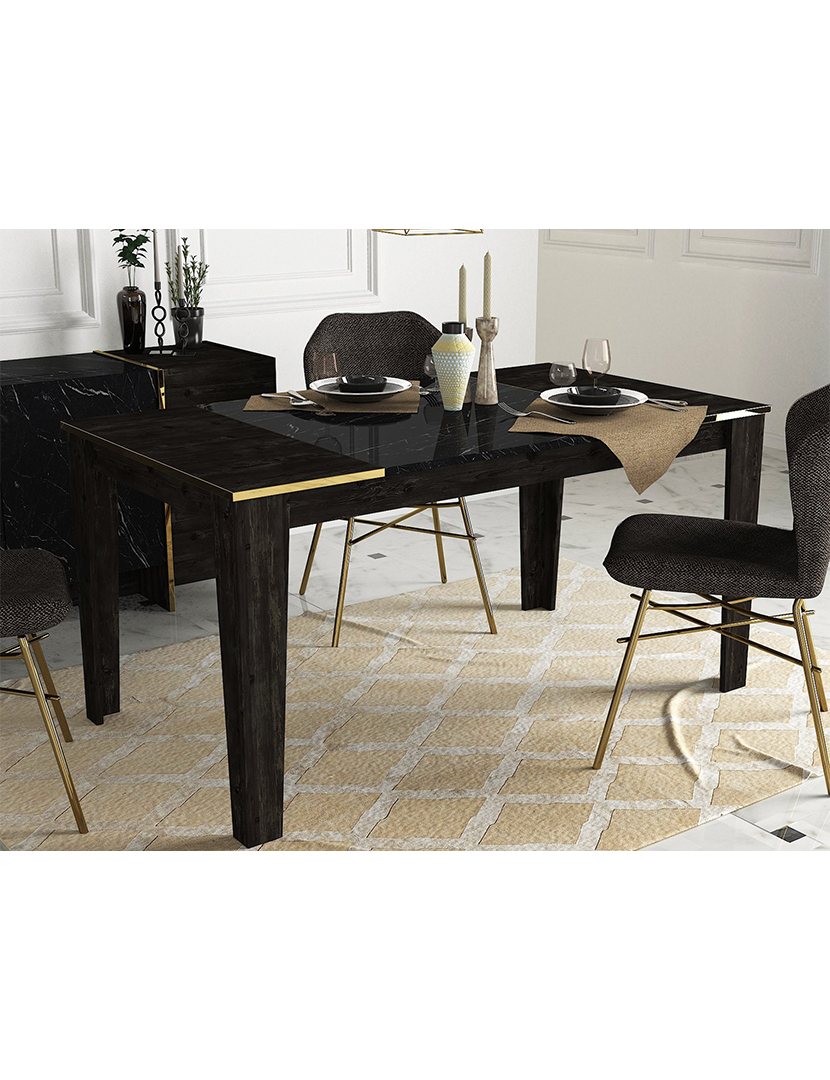 Mesa Jantar Veyron Preto/Dourado