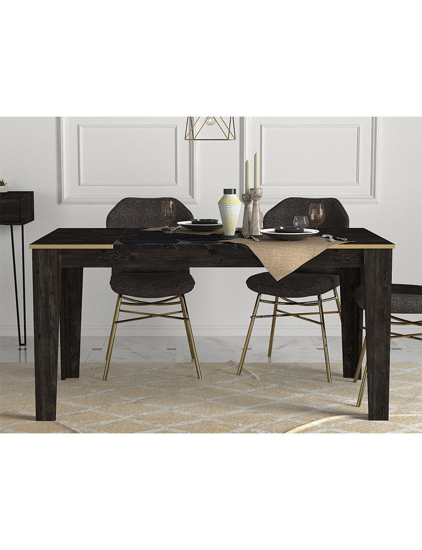 Mesa Jantar Veyron Preto/Dourado