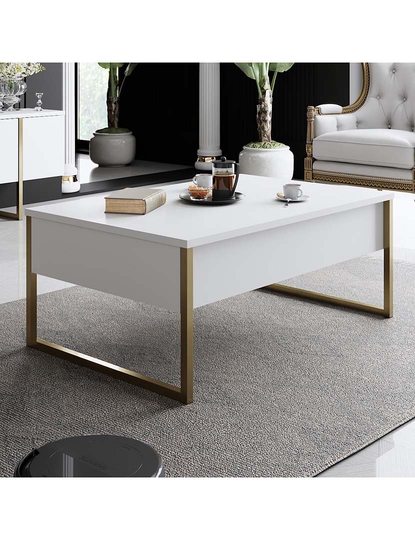 Mesa Centro Luxe Branco Dourado