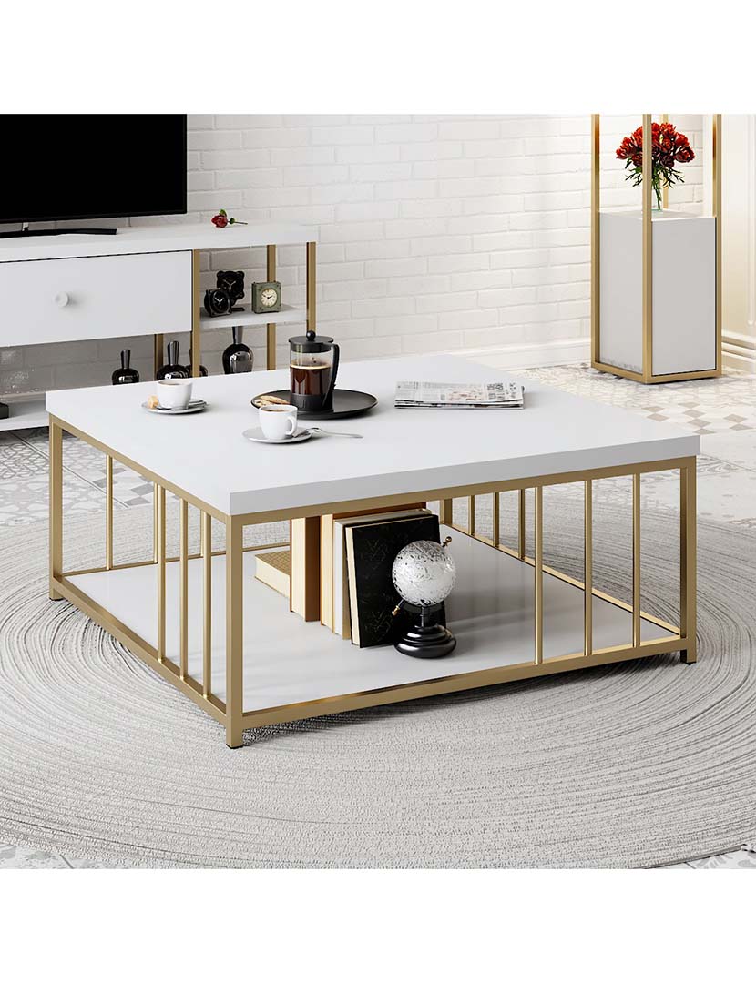 Mesa Centro Zenn Branco/Dourado