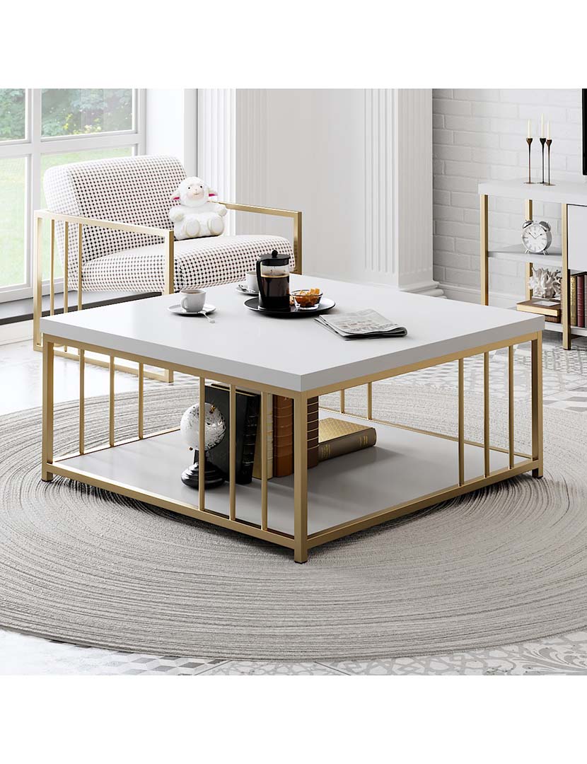 Mesa Centro Zenn Branco/Dourado