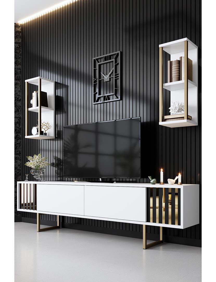 Conjunto Sala Estar Line Branco/Dourado