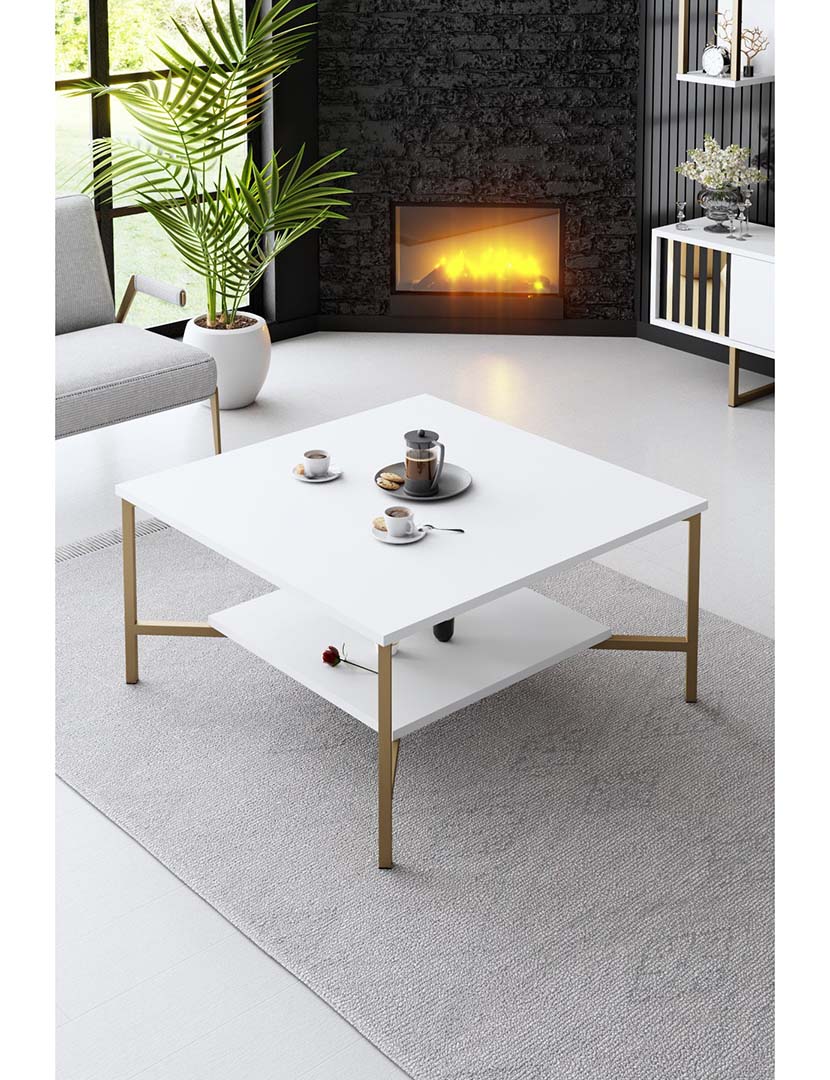 Conjunto Sala Estar Line Branco/Dourado