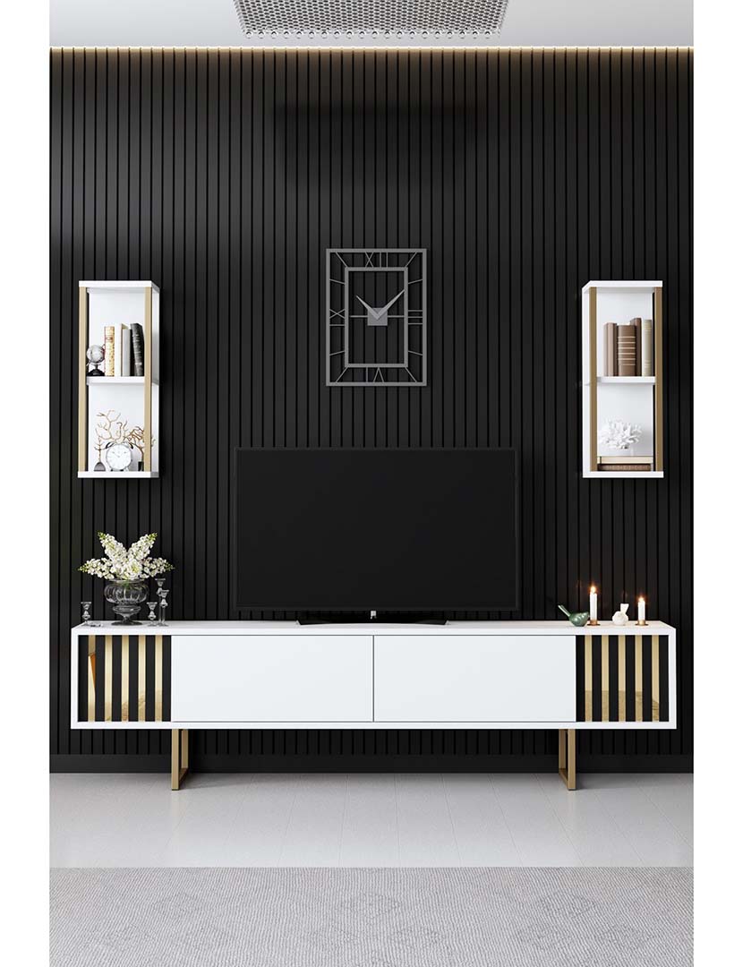 Conjunto Sala Estar Line Branco/Dourado