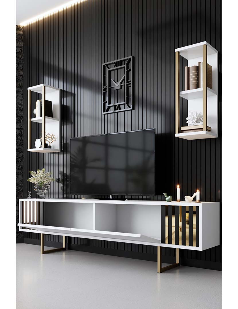 Conjunto Sala Estar Line Branco/Dourado