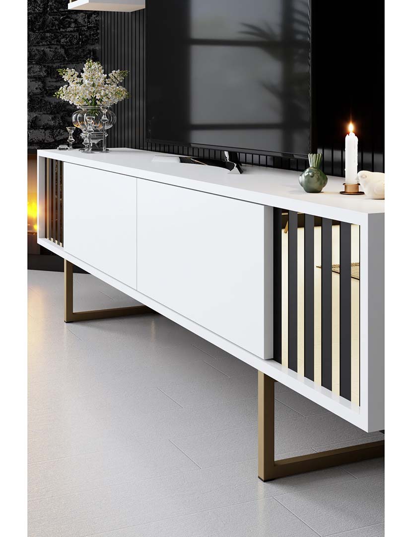 Conjunto Sala Estar Line Branco/Dourado