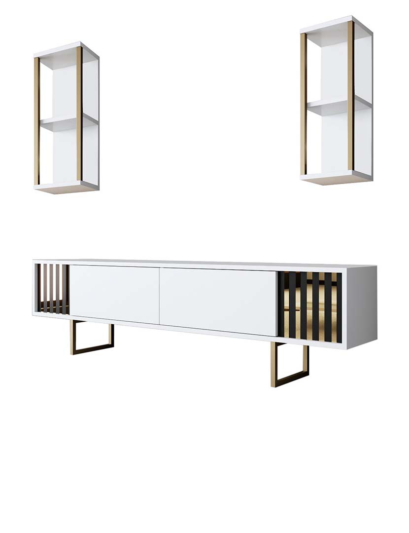 Conjunto Sala Estar Line Branco/Dourado