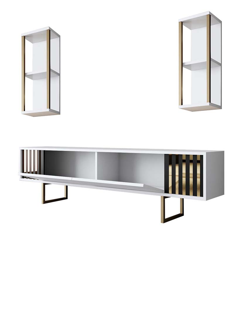 Conjunto Sala Estar Line Branco/Dourado