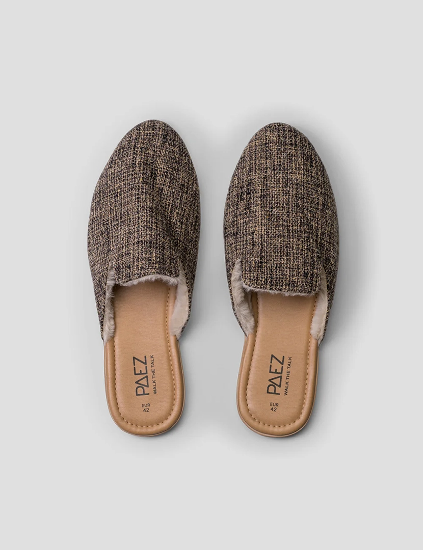 Mules Wool Mesh Castanho
