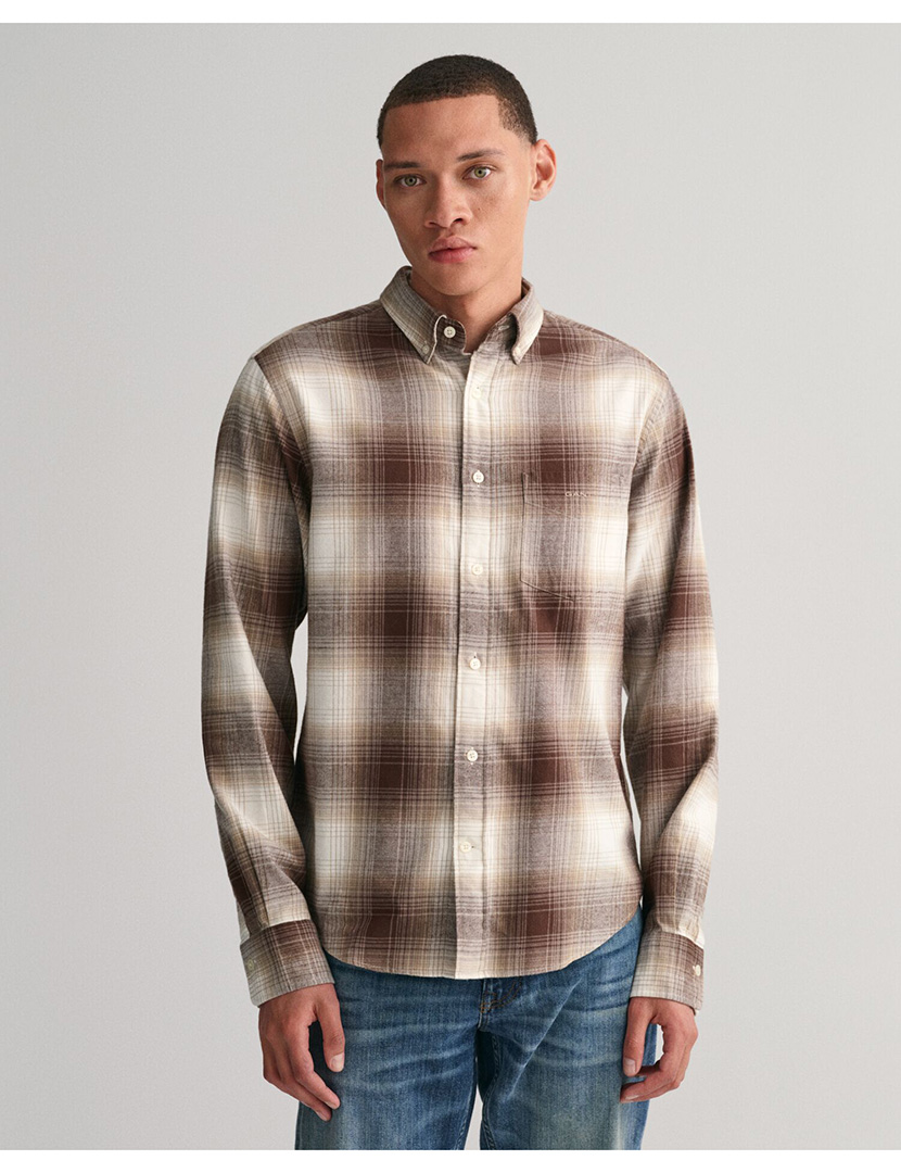 Camisa Regular Shadow Check Flannel Castanho