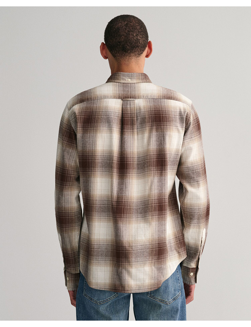 Camisa Regular Shadow Check Flannel Castanho