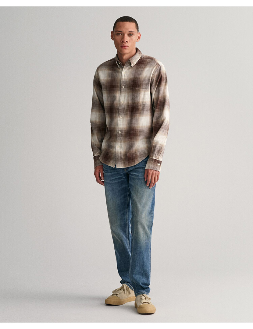 Camisa Regular Shadow Check Flannel Castanho