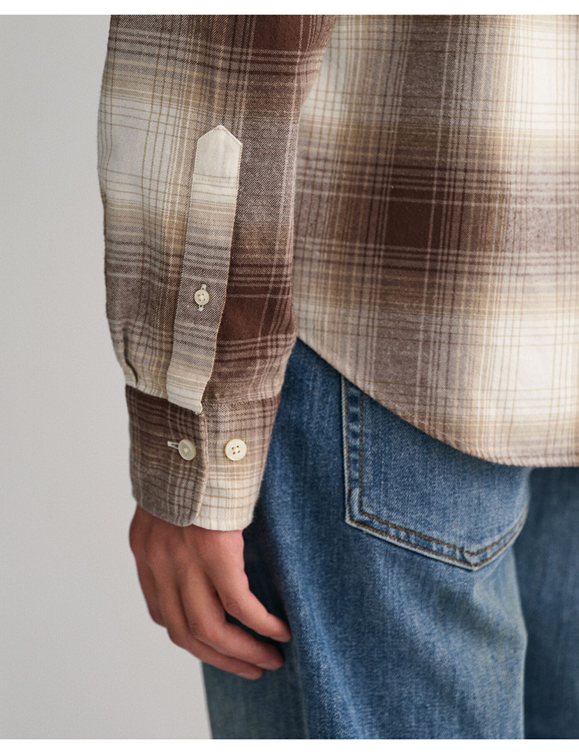 Camisa Regular Shadow Check Flannel Castanho