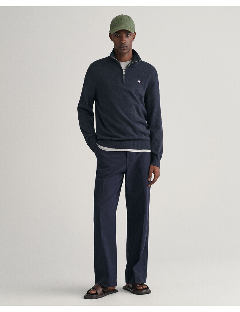 Camisola lã superfina half-zip Azul