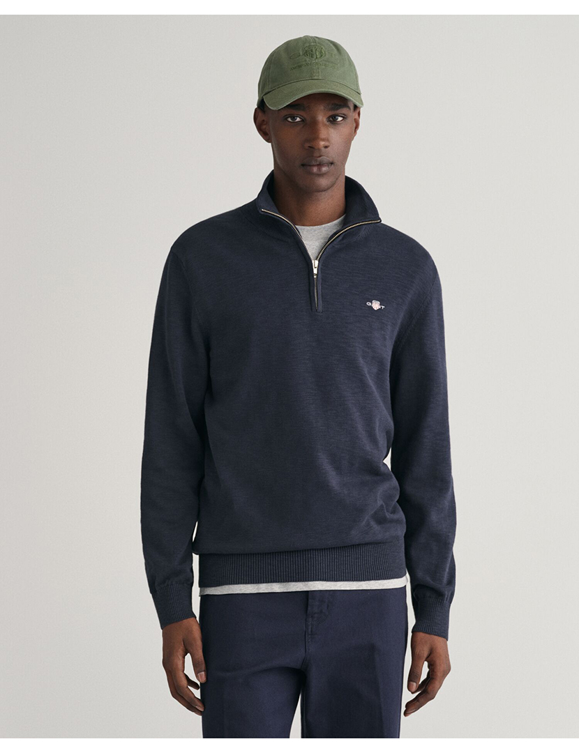 Camisola lã superfina half-zip Azul