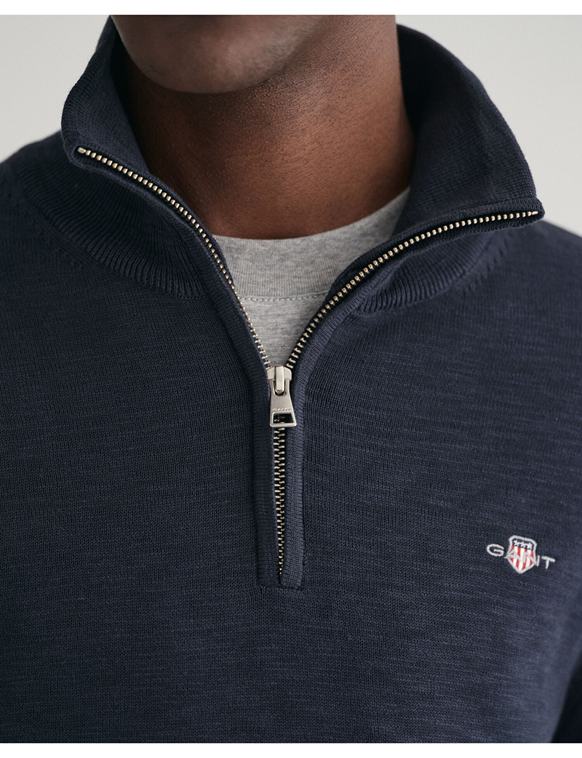 Camisola lã superfina half-zip Azul